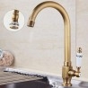 Robinet d'évier de cuisine rétro en laiton à 360 degrés, robinet pivotant à poignée unique pour eau froide, robinet à levier, bronze vintage antique