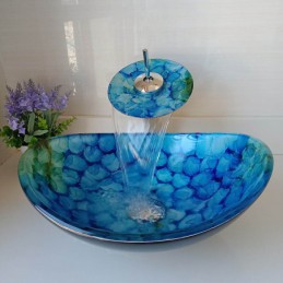 Lavabo en verre trempé bleu...